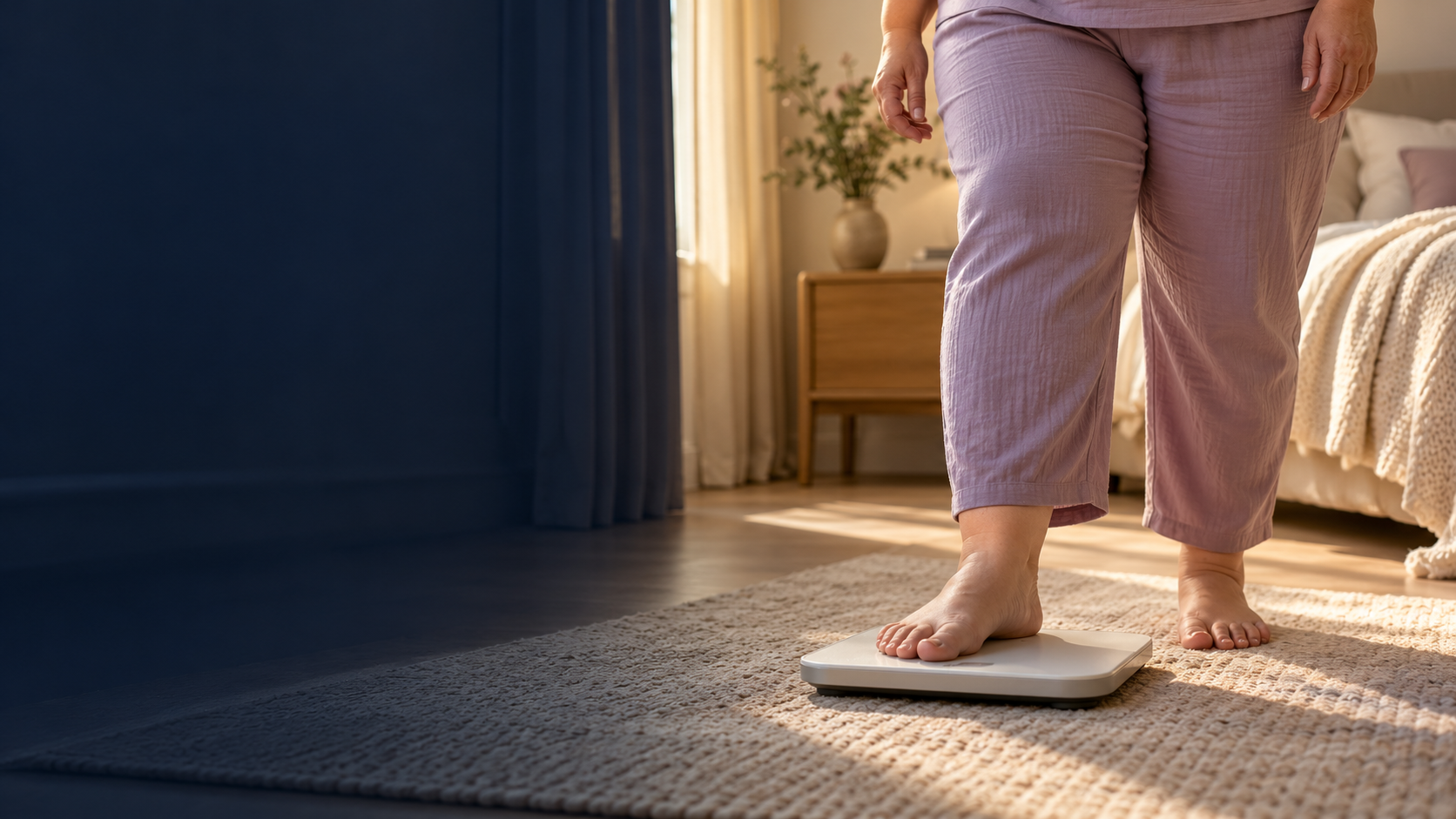 Vrouw stapt op een weegschaal